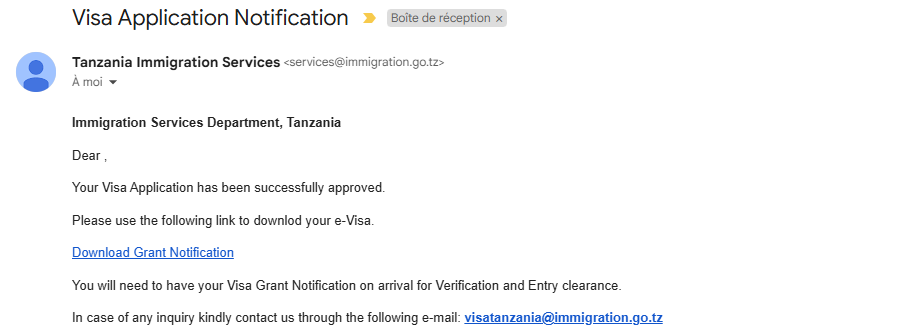 Visa Approval Notification